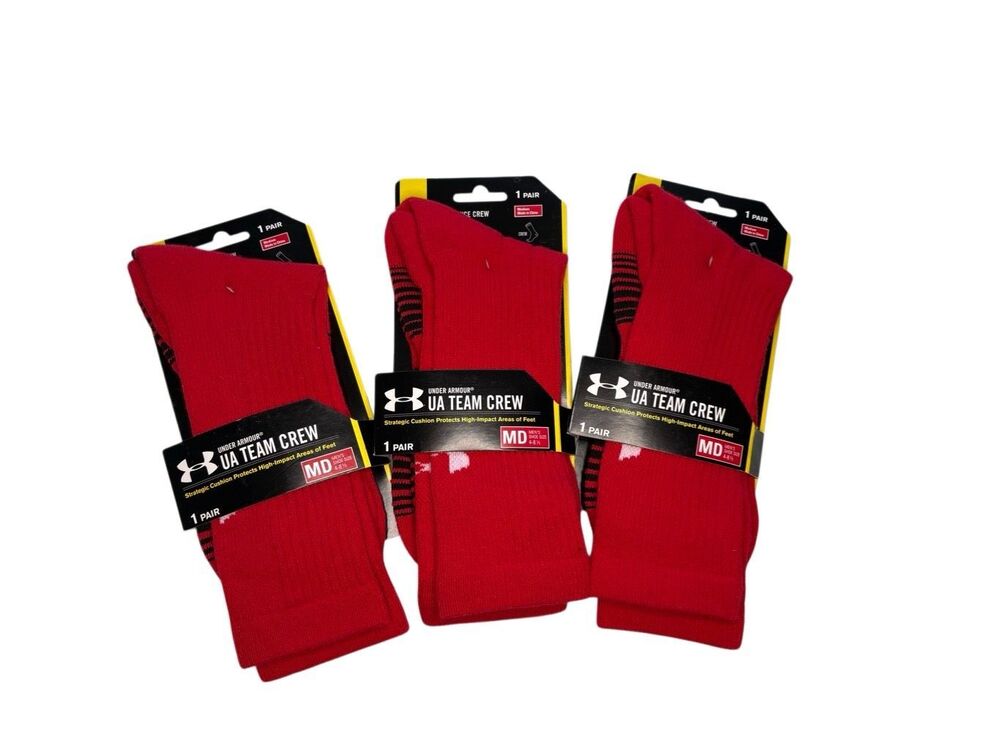 NWT Under Armour Team Crew red cushioning socks - 3 pair - M